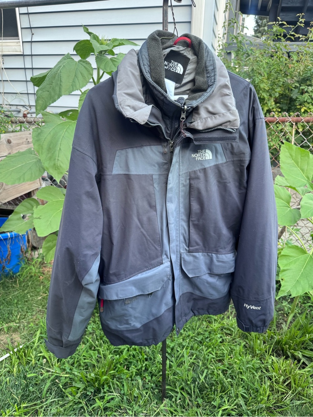 North Face Two-Tone Black and Gray HyVent Raincoat Shell and Puffer Liner